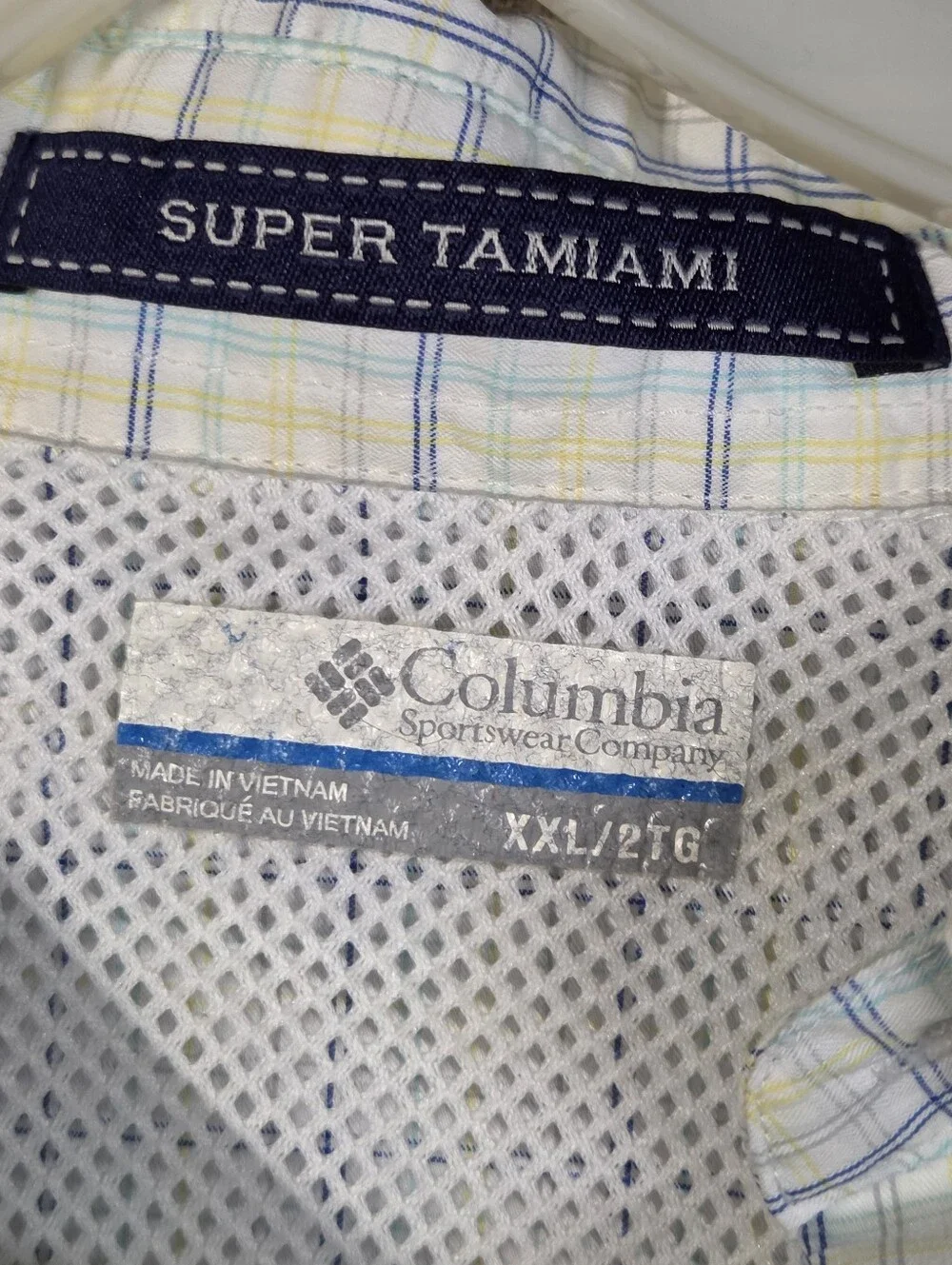 Columbia PFG Super Tamiami Shirt Mens XXL Long Sleeve Plaid Fishing Vent Yellow